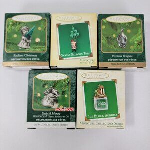 LOT of 5 MINIATURE Hallmark Ornament New pewter Monopoly Precious Penguin Ice